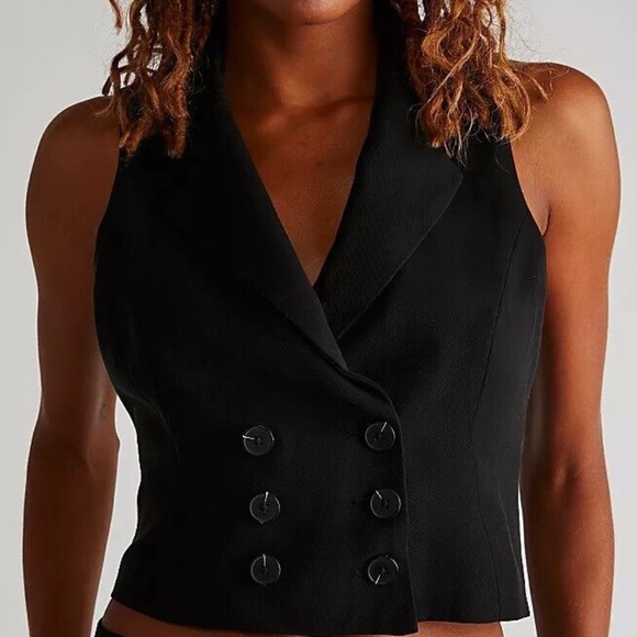 Free People NEW Tux Vest Suit Set 6 S Black 2-Pc Mid Rise Pleated Trouser Pants - Picture 6 of 11